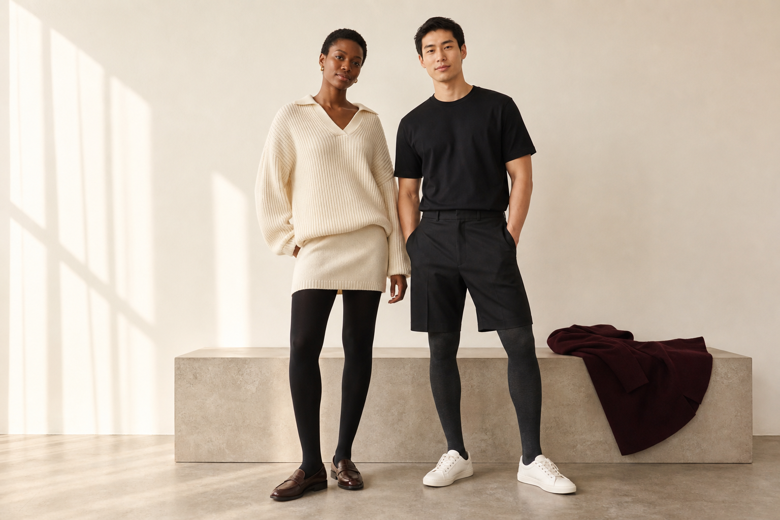Zwei Models tragen BUXE Tights in unterschiedlichen Looks