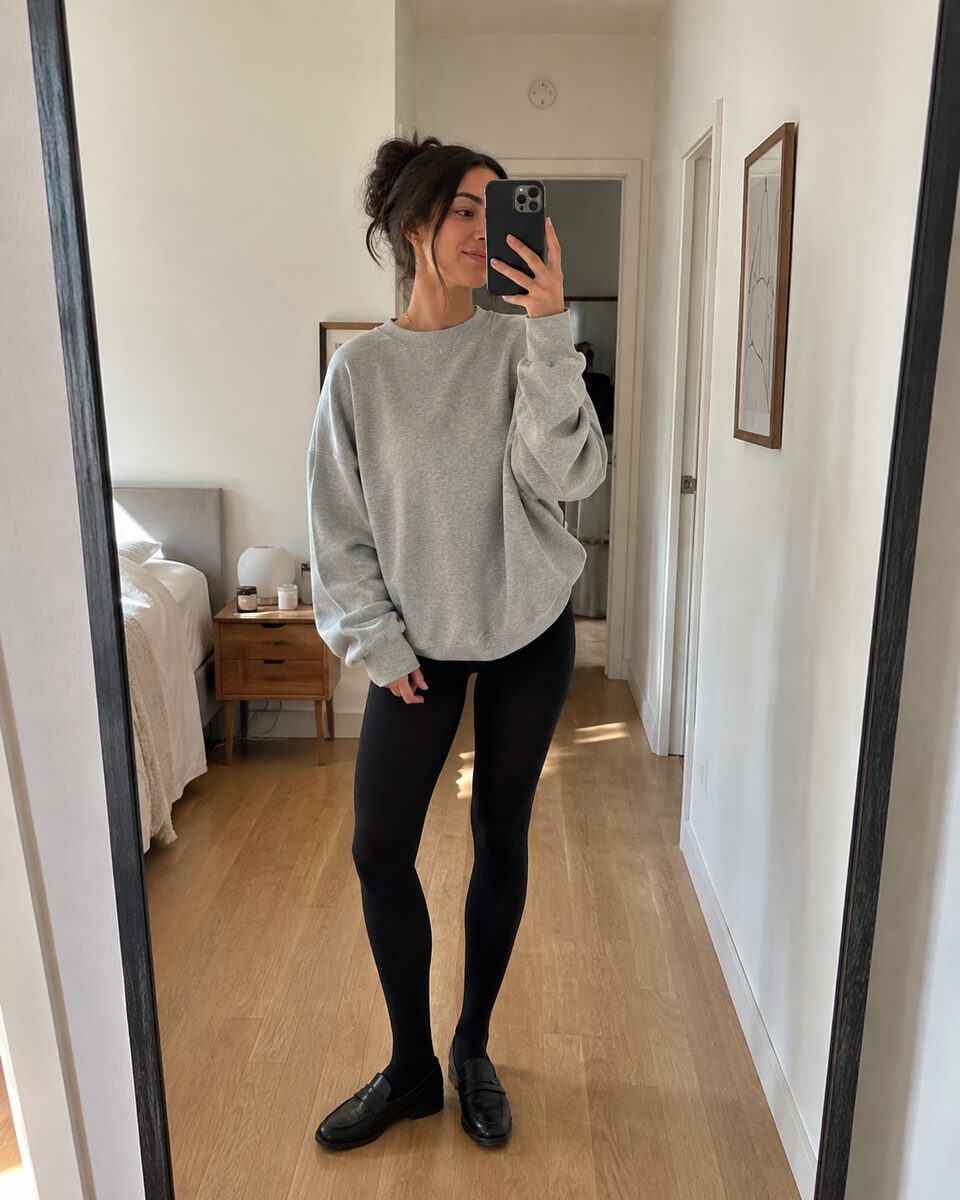 Spiegel-Selfie mit schwarzen BUXE Tights